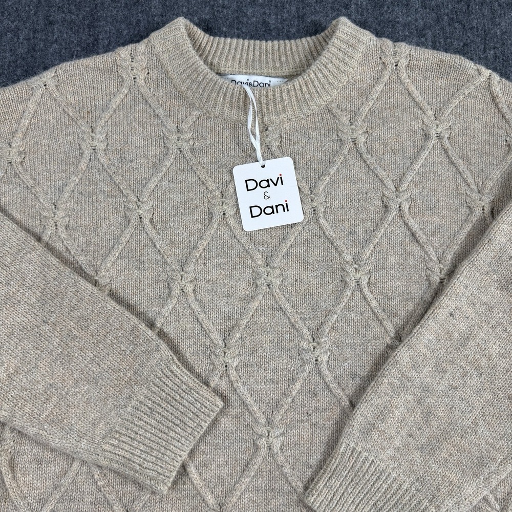 NWT Davi & Dani Women's Cable Knit Tunic Sweater Dress Beige Side Buttons Size S